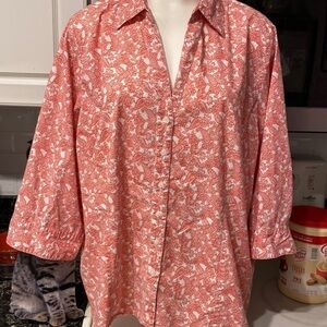 A womens Coral Bay stretch 3/4 sleeve button front plus size top 2x. EUC